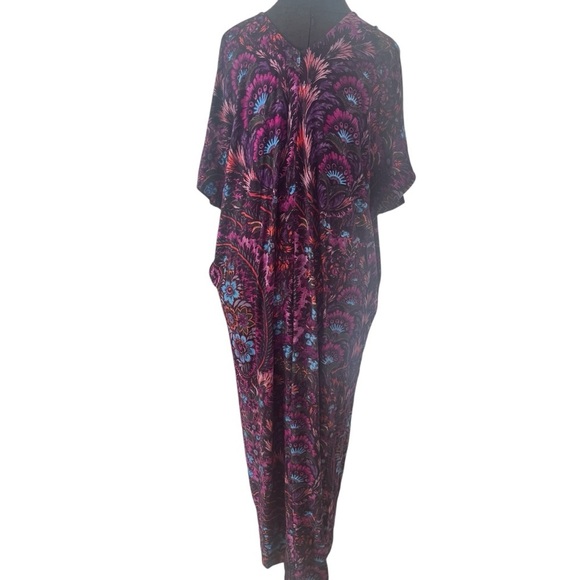 Peruvian Connection Oversized Floral Jersey Knit Caftan XS - Picture 3 of 7